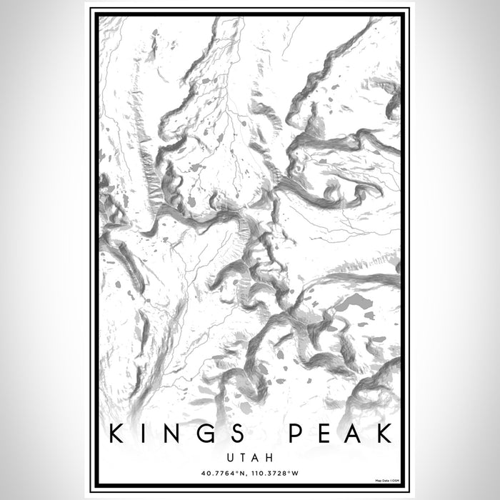 Kings Peak Utah Map Print Portrait Orientation in Classic Style With Shaded Background
