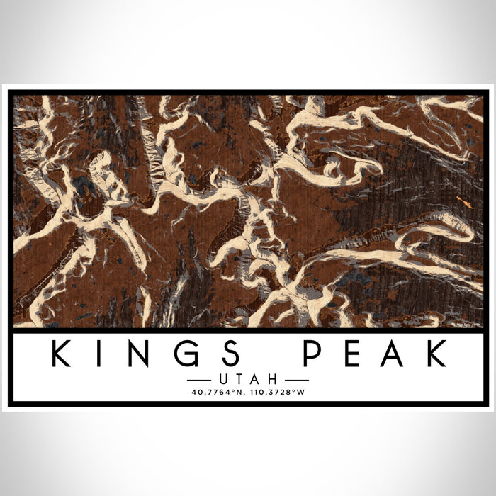 Kings Peak Utah Map Print Landscape Orientation in Ember Style With Shaded Background