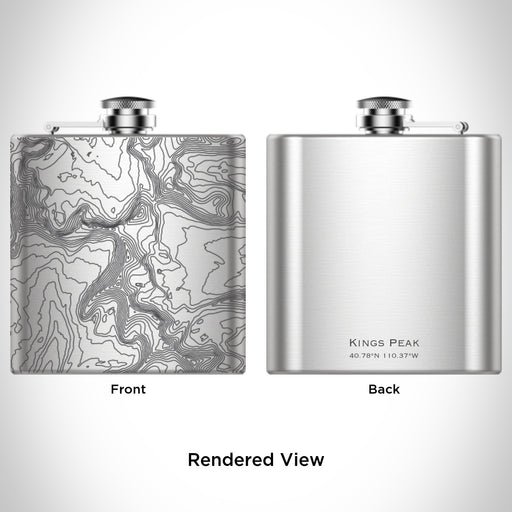 Rendered View of Kings Peak Utah Map Engraving on 6oz Stainless Steel Flask