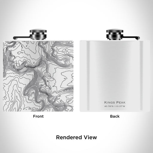 Rendered View of Kings Peak Utah Map Engraving on 6oz Stainless Steel Flask in White