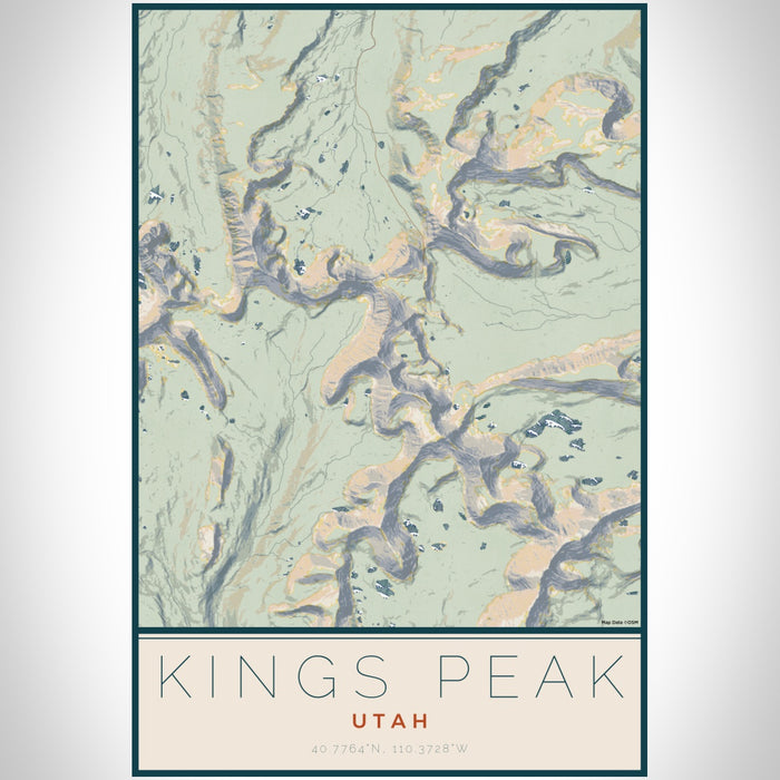 Kings Peak Utah Map Print Portrait Orientation in Woodblock Style With Shaded Background