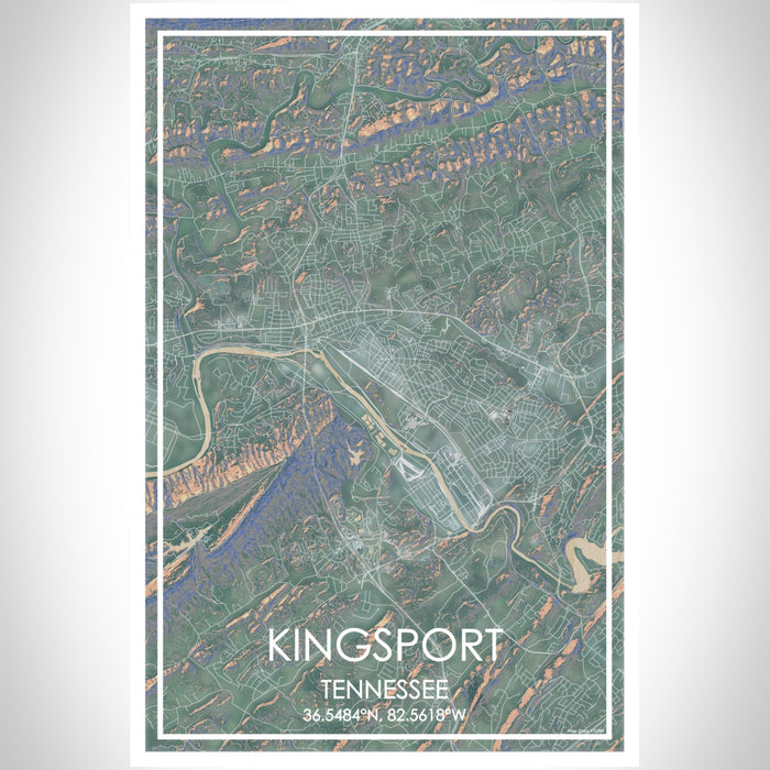 Kingsport Tennessee Map Print Portrait Orientation in Afternoon Style With Shaded Background