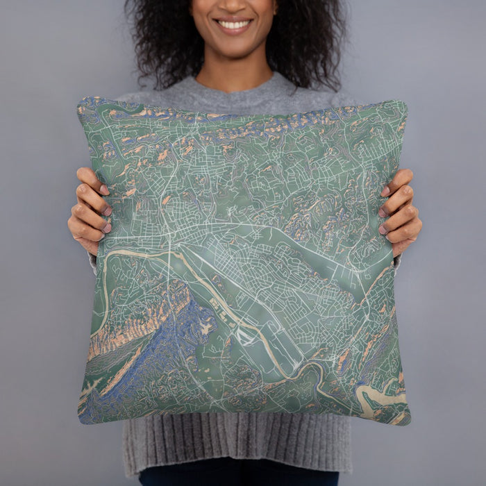 Person holding 18x18 Custom Kingsport Tennessee Map Throw Pillow in Afternoon