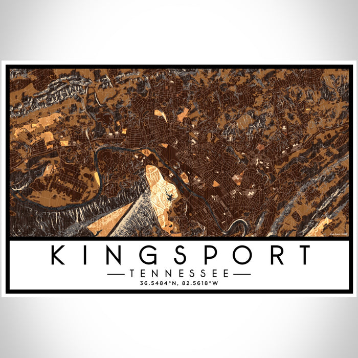 Kingsport Tennessee Map Print Landscape Orientation in Ember Style With Shaded Background