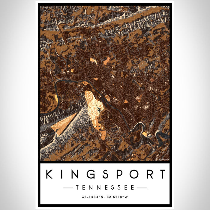 Kingsport Tennessee Map Print Portrait Orientation in Ember Style With Shaded Background