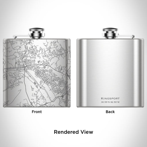 Rendered View of Kingsport Tennessee Map Engraving on 6oz Stainless Steel Flask
