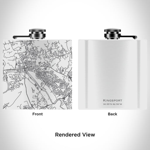 Rendered View of Kingsport Tennessee Map Engraving on 6oz Stainless Steel Flask in White