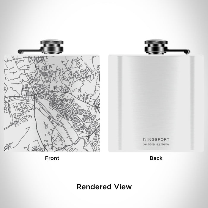 Rendered View of Kingsport Tennessee Map Engraving on 6oz Stainless Steel Flask in White