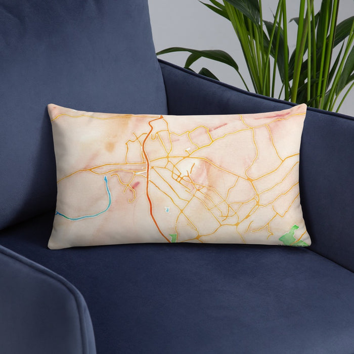Custom Kingsport Tennessee Map Throw Pillow in Watercolor on Blue Colored Chair