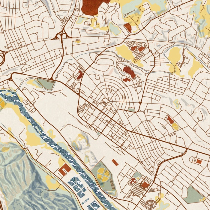 Kingsport Tennessee Map Print in Woodblock Style Zoomed In Close Up Showing Details