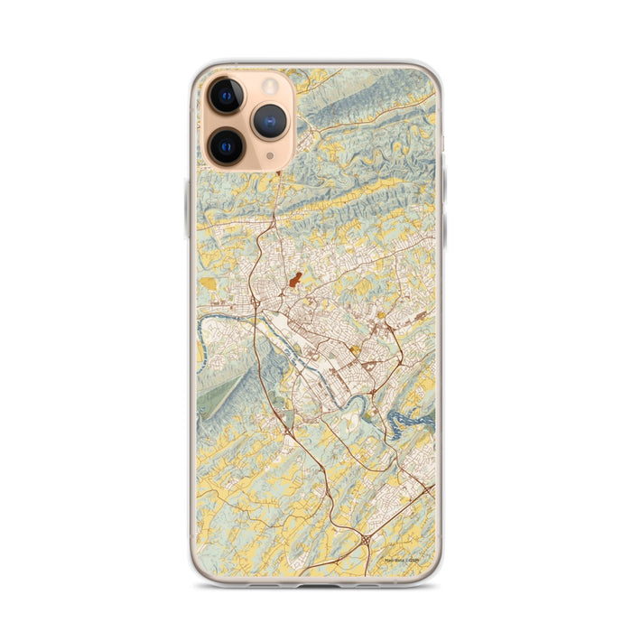 Custom iPhone 11 Pro Max Kingsport Tennessee Map Phone Case in Woodblock