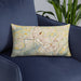 Custom Kingsport Tennessee Map Throw Pillow in Woodblock on Blue Colored Chair