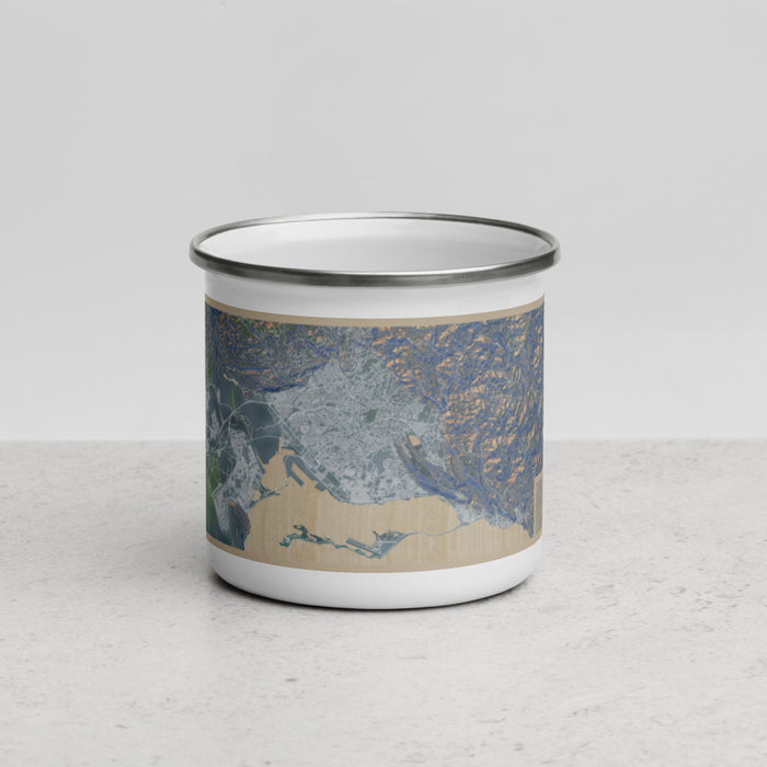 Front View Custom Kingston Jamaica Map Enamel Mug in Afternoon