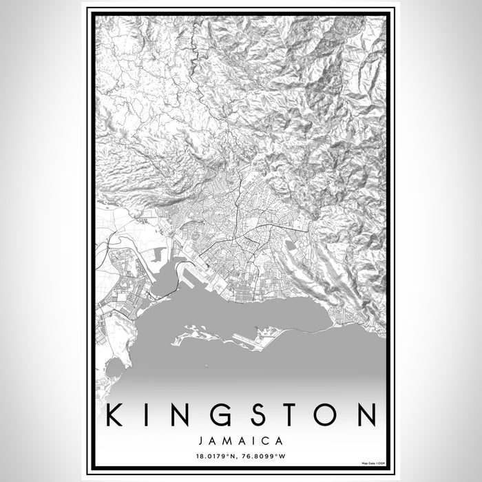 Kingston Jamaica Map Print Portrait Orientation in Classic Style With Shaded Background