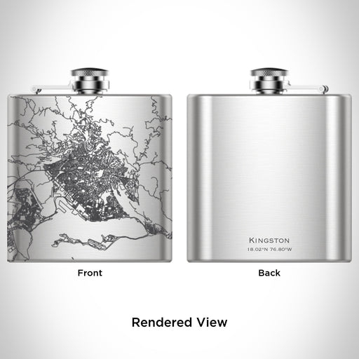 Rendered View of Kingston Jamaica Map Engraving on 6oz Stainless Steel Flask