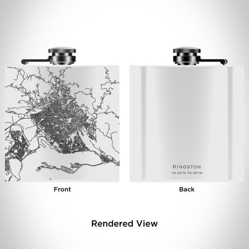 Rendered View of Kingston Jamaica Map Engraving on 6oz Stainless Steel Flask in White