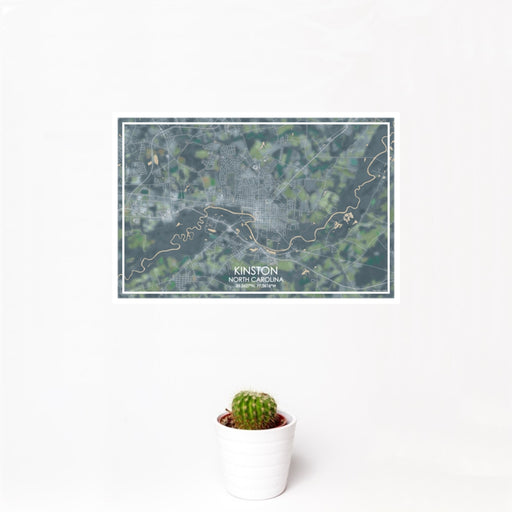12x18 Kinston North Carolina Map Print Landscape Orientation in Afternoon Style With Small Cactus Plant in White Planter