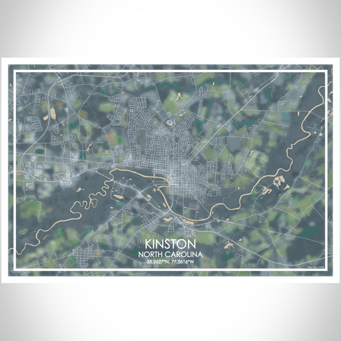 Kinston North Carolina Map Print Landscape Orientation in Afternoon Style With Shaded Background