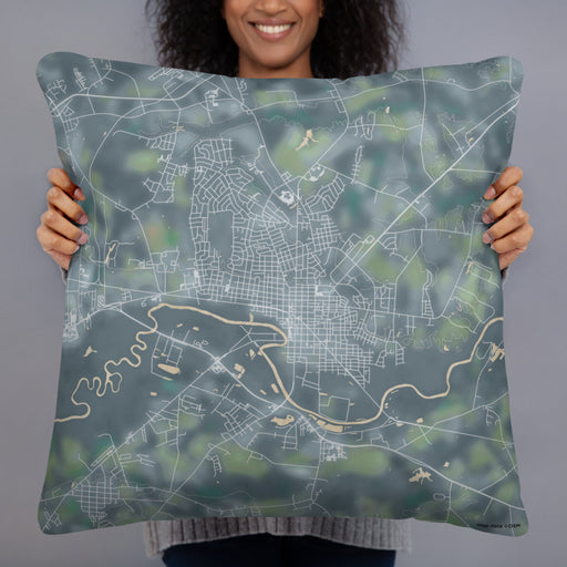 Person holding 22x22 Custom Kinston North Carolina Map Throw Pillow in Afternoon