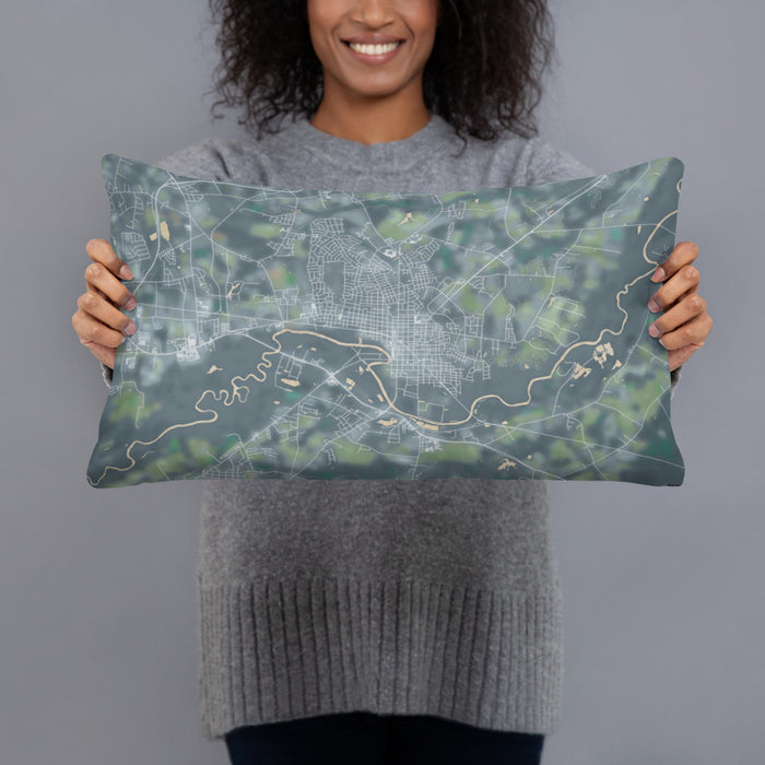 Person holding 20x12 Custom Kinston North Carolina Map Throw Pillow in Afternoon