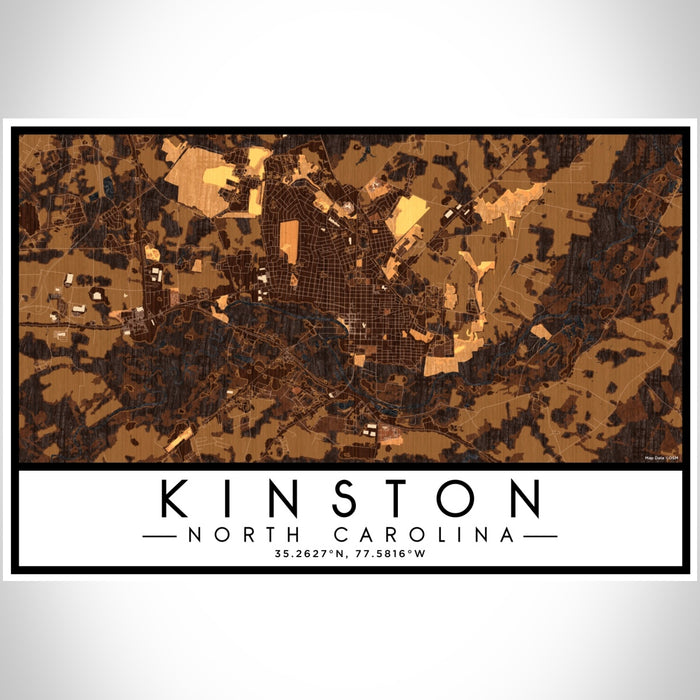 Kinston North Carolina Map Print Landscape Orientation in Ember Style With Shaded Background