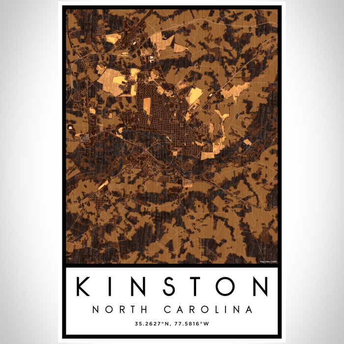 Kinston North Carolina Map Print Portrait Orientation in Ember Style With Shaded Background