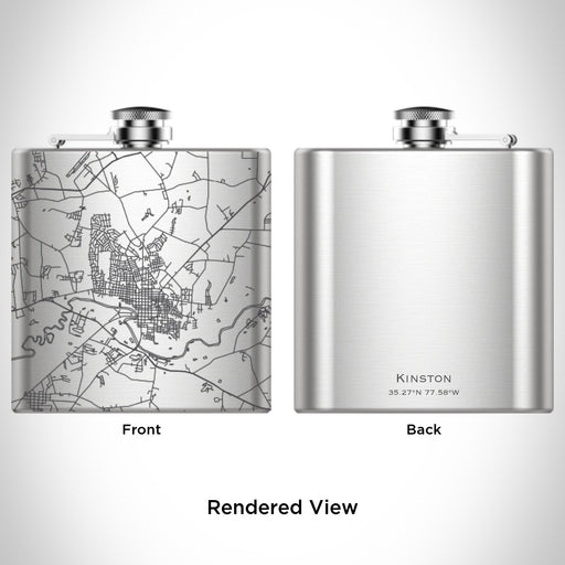 Rendered View of Kinston North Carolina Map Engraving on 6oz Stainless Steel Flask