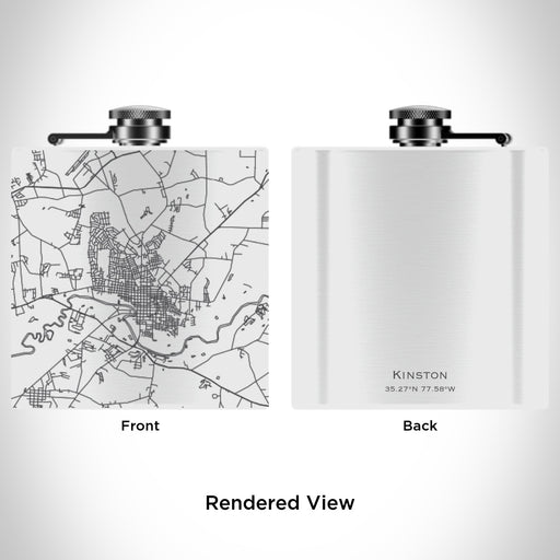 Rendered View of Kinston North Carolina Map Engraving on 6oz Stainless Steel Flask in White