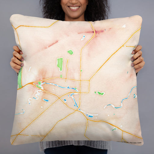 Person holding 22x22 Custom Kinston North Carolina Map Throw Pillow in Watercolor