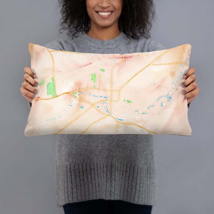 Person holding 20x12 Custom Kinston North Carolina Map Throw Pillow in Watercolor