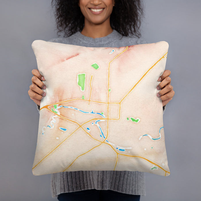 Person holding 18x18 Custom Kinston North Carolina Map Throw Pillow in Watercolor