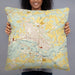 Person holding 22x22 Custom Kinston North Carolina Map Throw Pillow in Woodblock