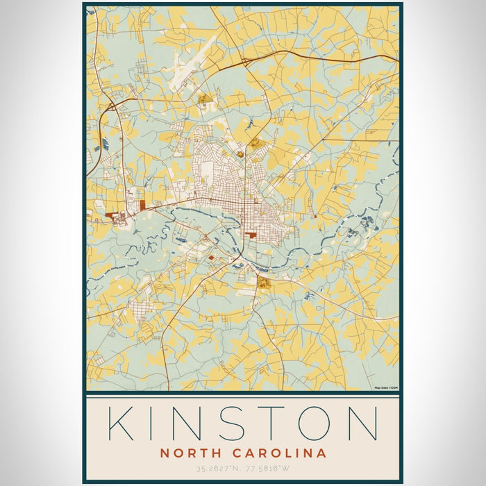 Kinston North Carolina Map Print Portrait Orientation in Woodblock Style With Shaded Background