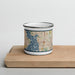Front View Custom Kirkland Washington Map Enamel Mug in Woodblock on Cutting Board