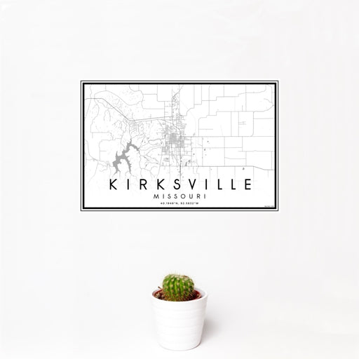 12x18 Kirksville Missouri Map Print Landscape Orientation in Classic Style With Small Cactus Plant in White Planter
