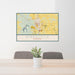 24x36 Kirksville Missouri Map Print Lanscape Orientation in Woodblock Style Behind 2 Chairs Table and Potted Plant