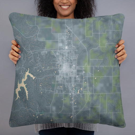 Person holding 22x22 Custom Kirksville Missouri Map Throw Pillow in Afternoon