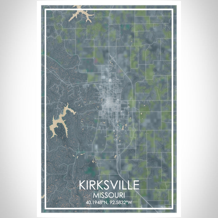 Kirksville Missouri Map Print Portrait Orientation in Afternoon Style With Shaded Background