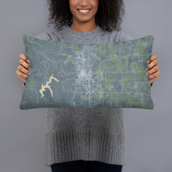 Person holding 20x12 Custom Kirksville Missouri Map Throw Pillow in Afternoon