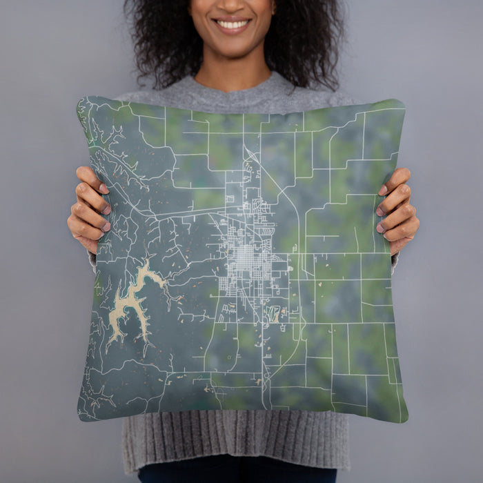 Person holding 18x18 Custom Kirksville Missouri Map Throw Pillow in Afternoon