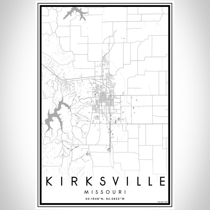 Kirksville Missouri Map Print Portrait Orientation in Classic Style With Shaded Background