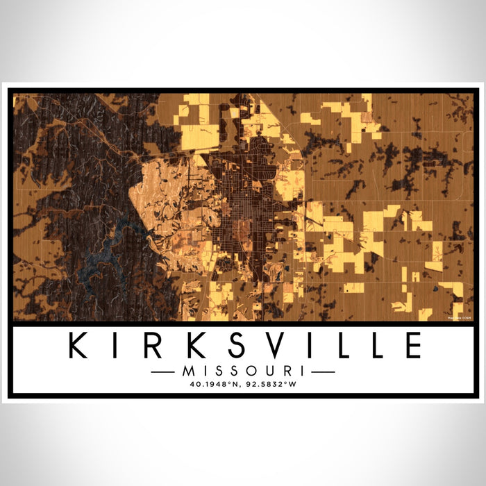 Kirksville Missouri Map Print Landscape Orientation in Ember Style With Shaded Background