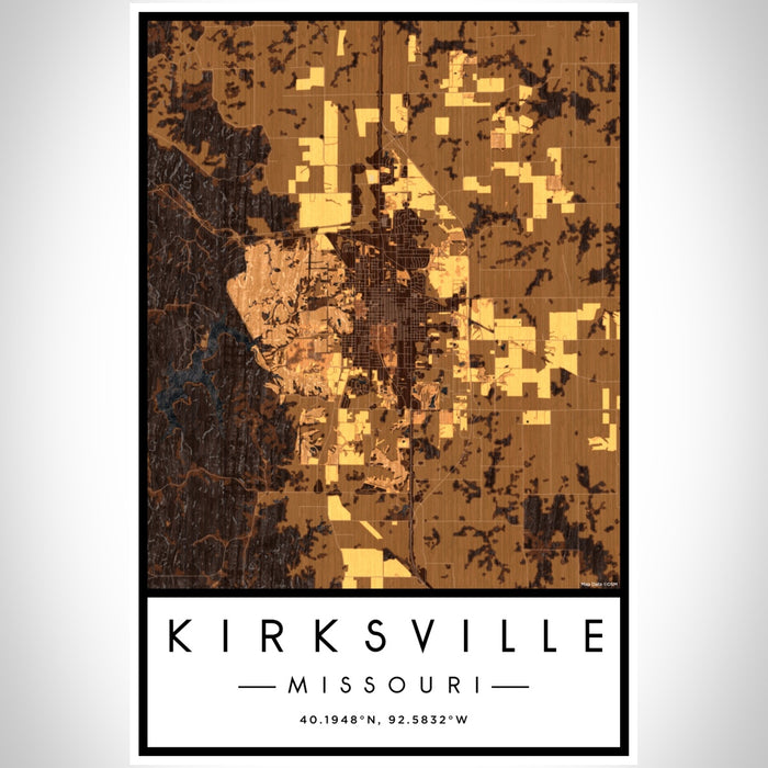 Kirksville Missouri Map Print Portrait Orientation in Ember Style With Shaded Background