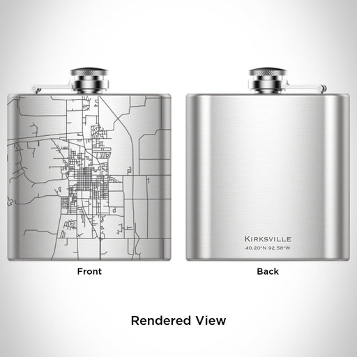 Rendered View of Kirksville Missouri Map Engraving on 6oz Stainless Steel Flask