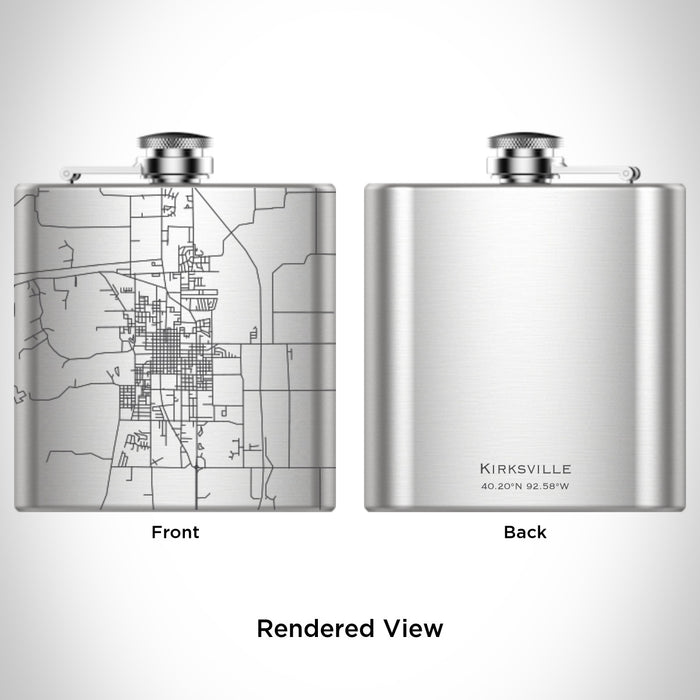Rendered View of Kirksville Missouri Map Engraving on 6oz Stainless Steel Flask