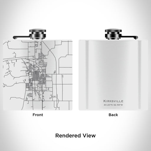 Rendered View of Kirksville Missouri Map Engraving on 6oz Stainless Steel Flask in White