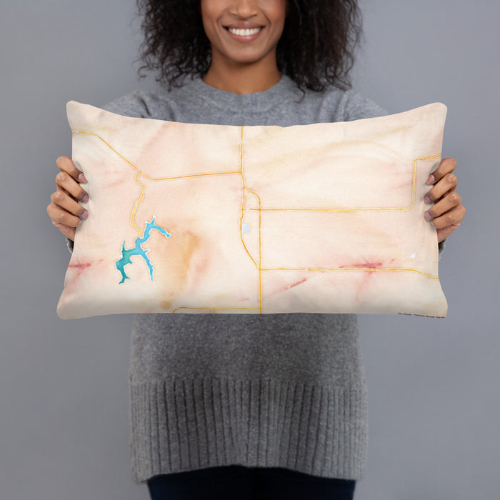 Person holding 20x12 Custom Kirksville Missouri Map Throw Pillow in Watercolor