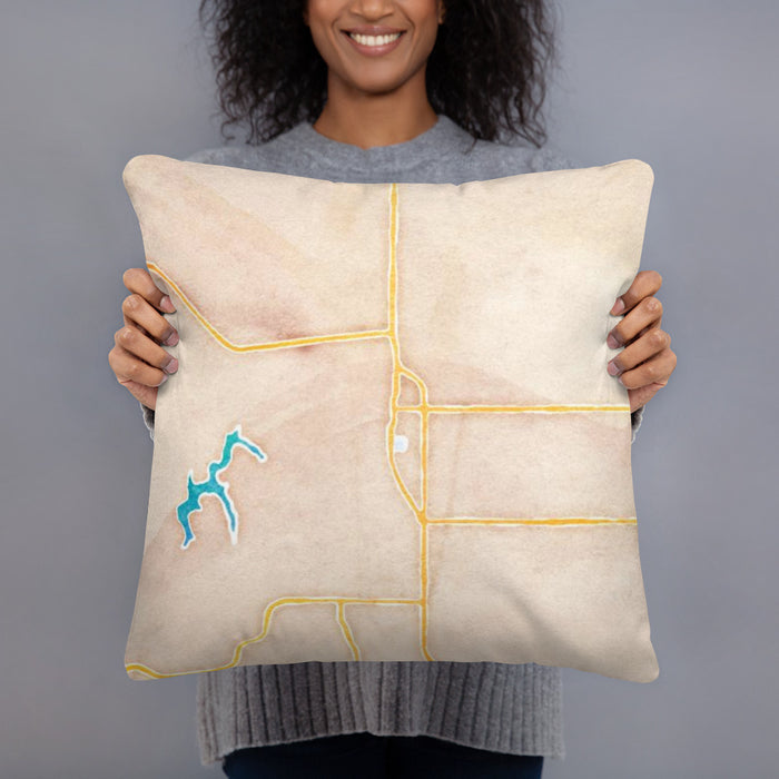 Person holding 18x18 Custom Kirksville Missouri Map Throw Pillow in Watercolor