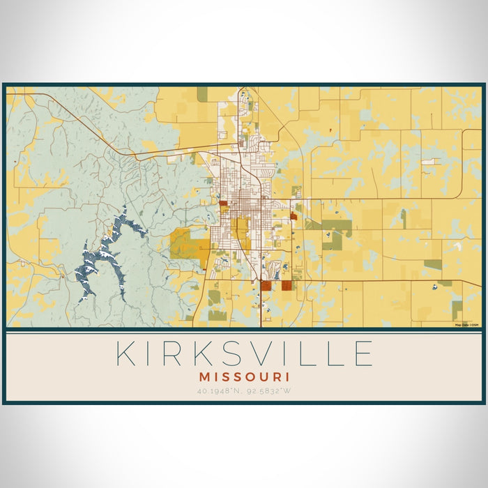 Kirksville Missouri Map Print Landscape Orientation in Woodblock Style With Shaded Background