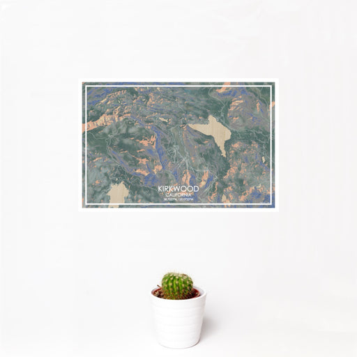 12x18 Kirkwood California Map Print Landscape Orientation in Afternoon Style With Small Cactus Plant in White Planter